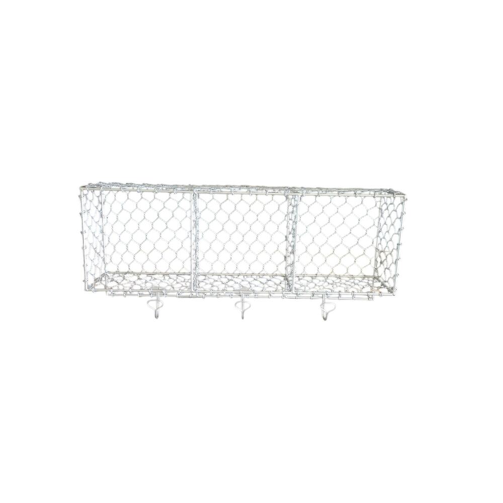 Cottage Farmhouse Organizer Silver 3 Cubbies 3 Hooks 27x9x6